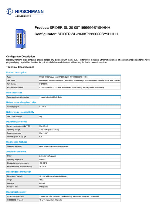 Ethernet-Switch 8FE SPIDER III SPIDER-SL-20-08T1999999SY9HHHH - 00.783.1708/ - Ethernetkomponente